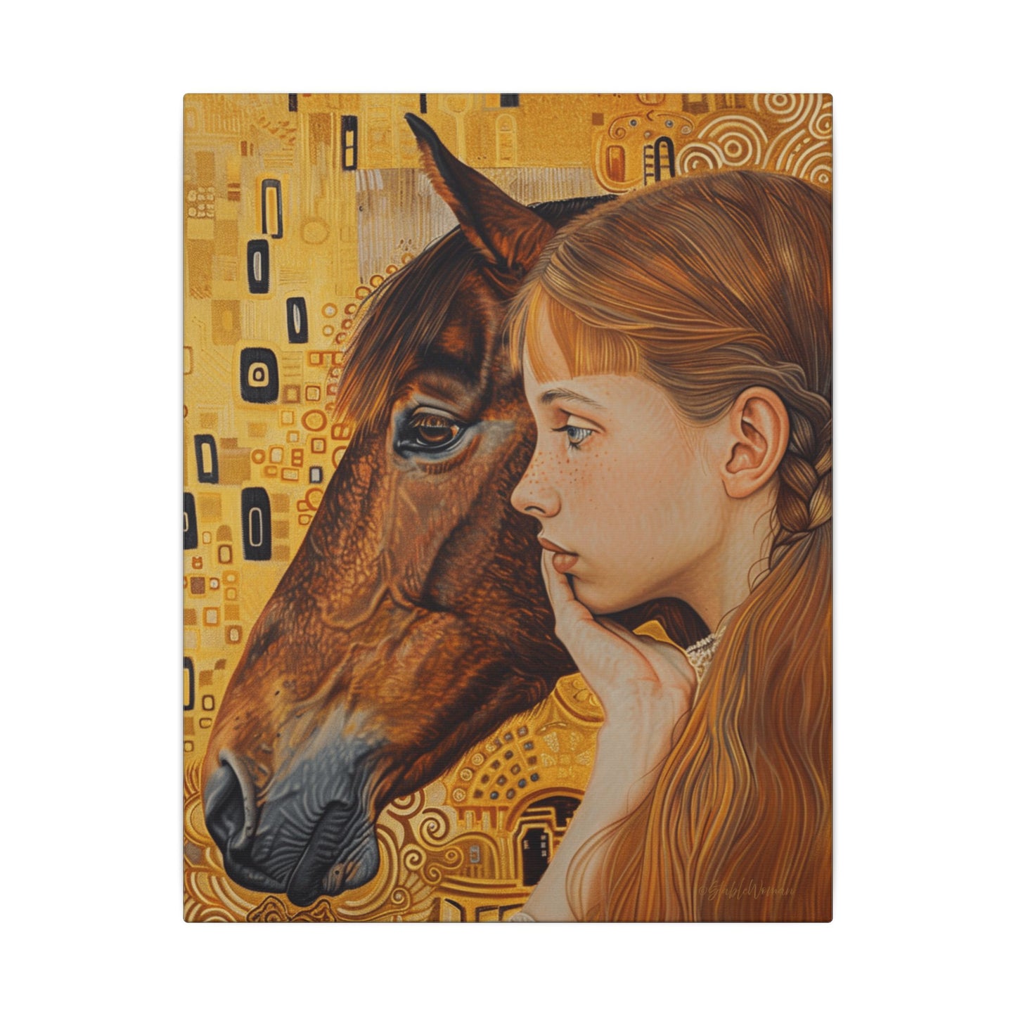 Young Girl with Her Horse – Gustav Klimt Style – Canvas Wall Art