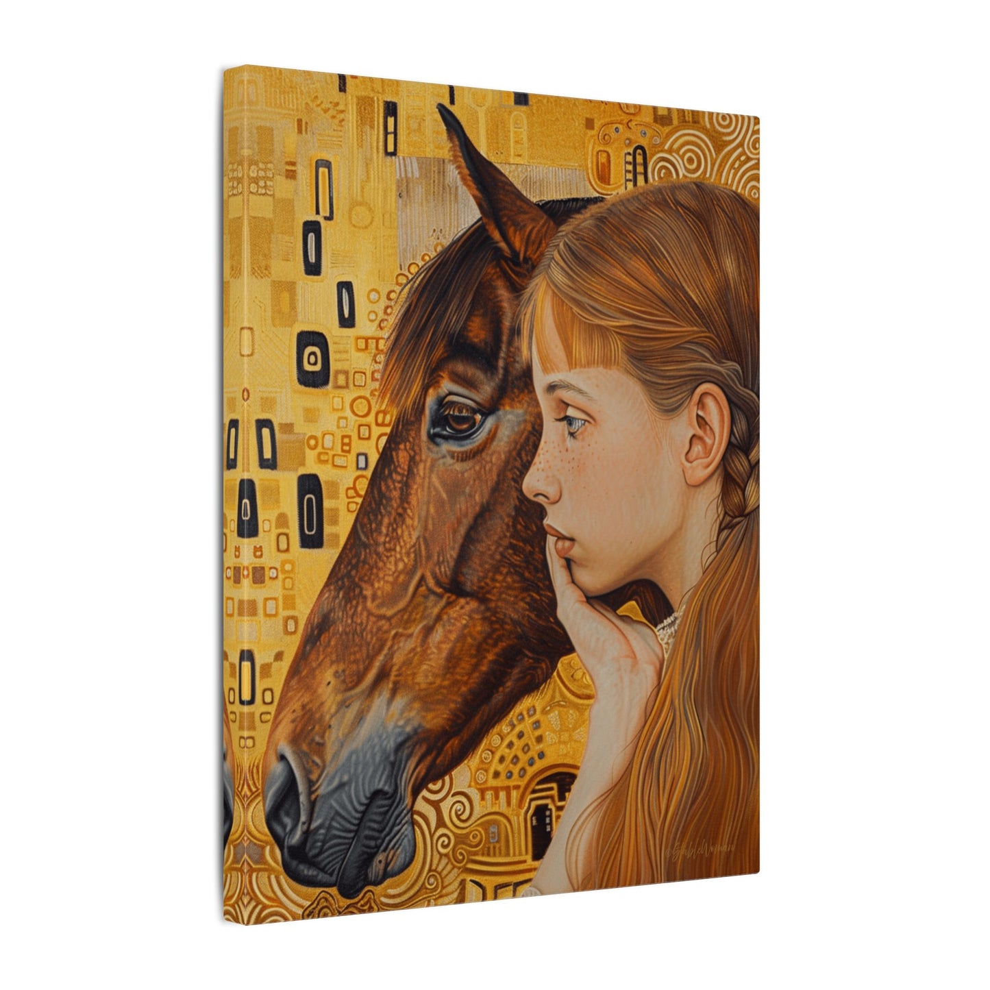 Young Girl with Her Horse – Gustav Klimt Style – Canvas Wall Art