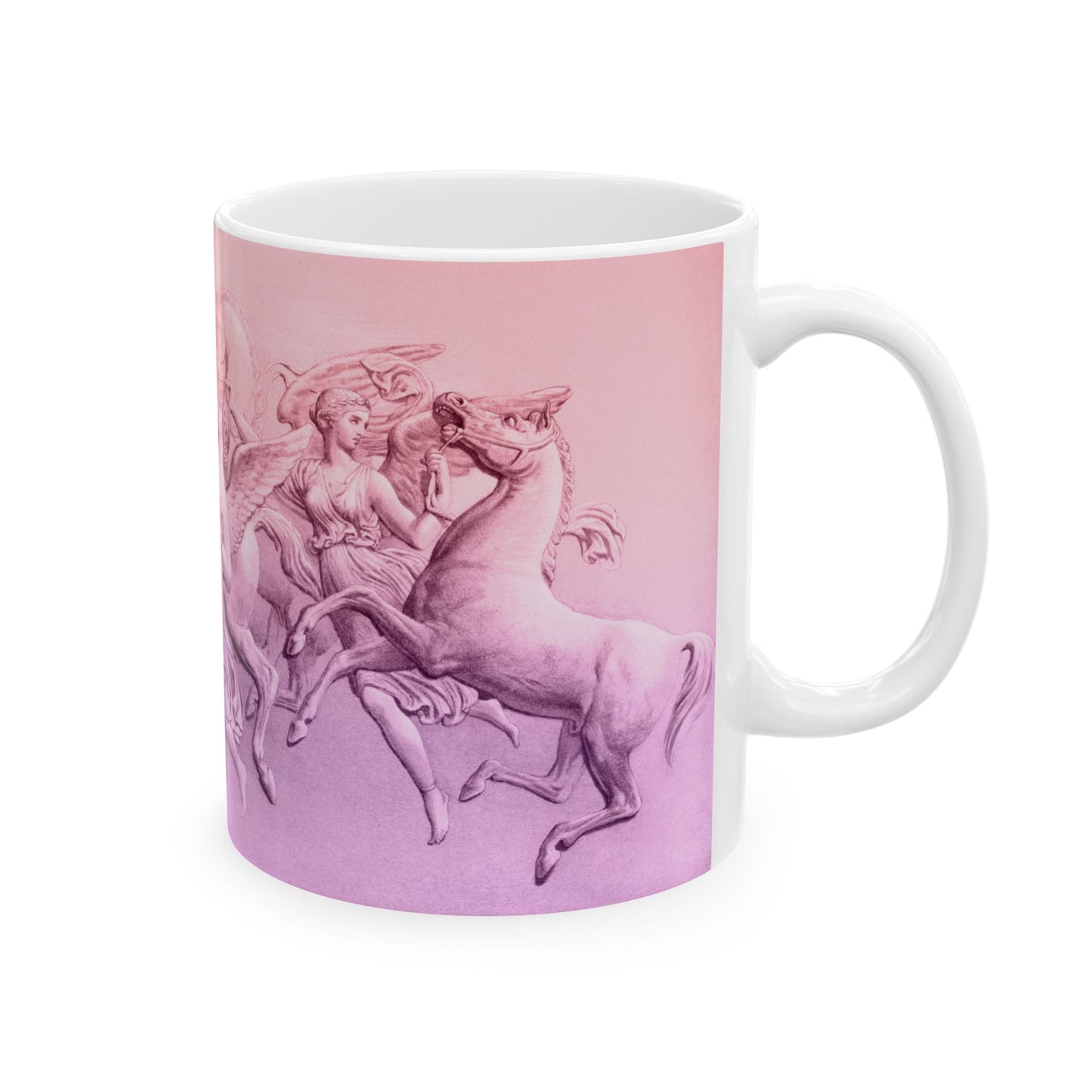 Horses of the Sun, 11oz Equestrian Ceramic Mug – Pink & Purple