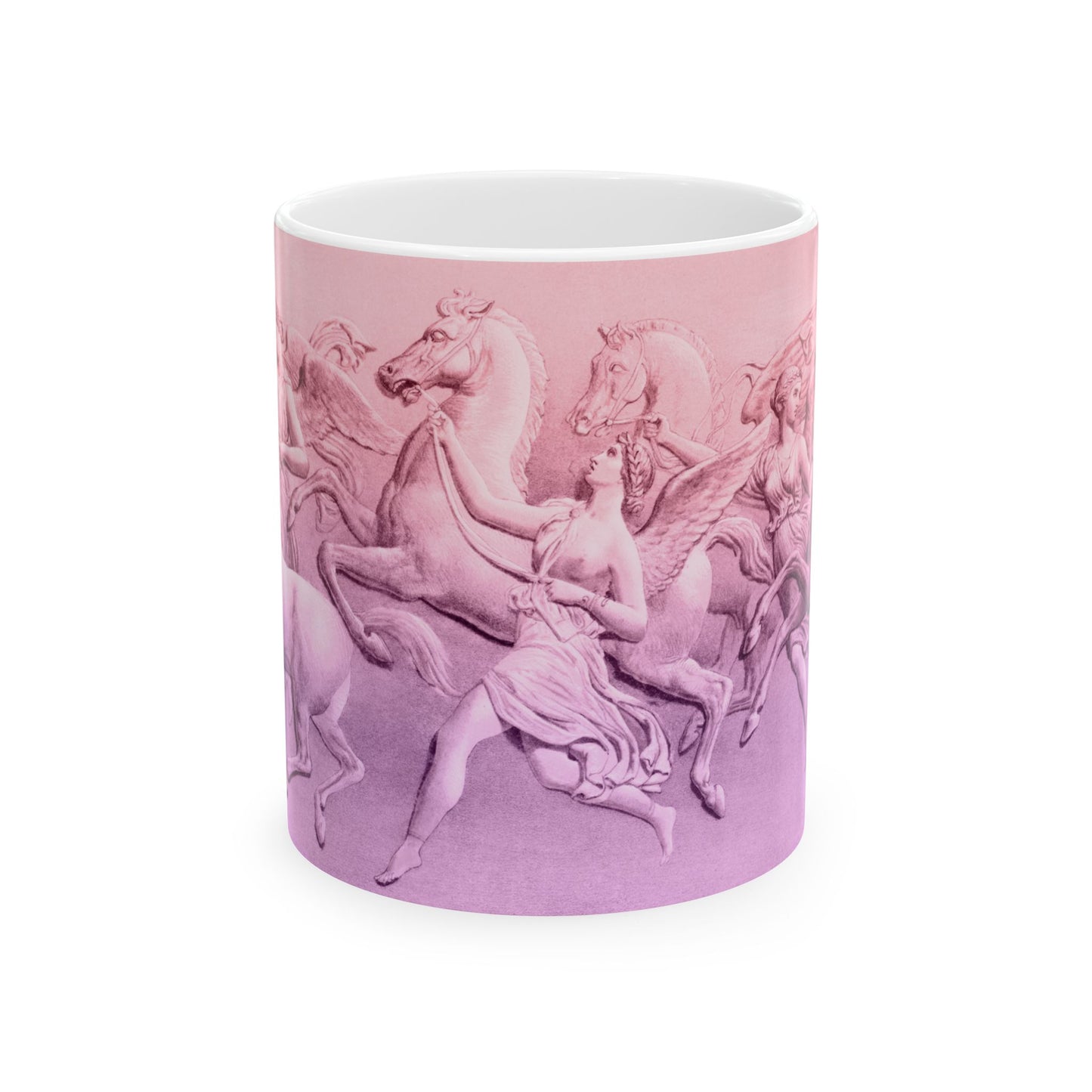 Horses of the Sun, 11oz Equestrian Ceramic Mug – Pink & Purple