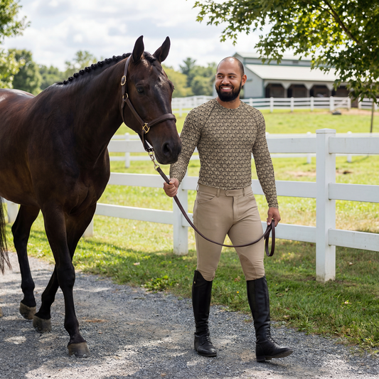 GENT, Baroque Horse Heads Sun Shirt & Base Layer – Espresso Suede